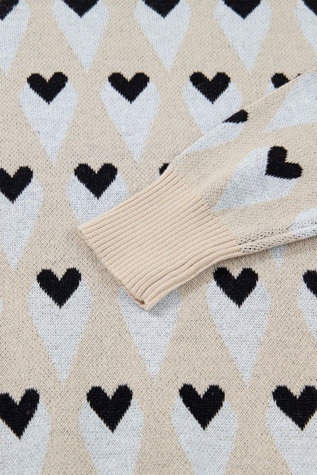 Geometric Heart Print Ribbed Trim Sweater