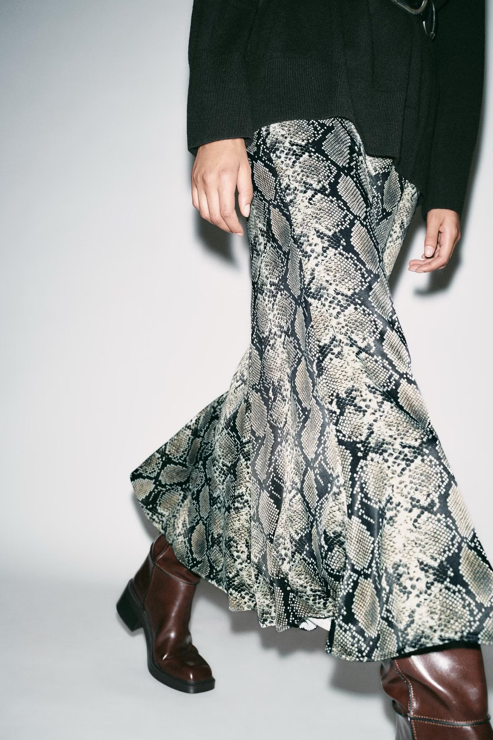 Snakeskin Satin Midi Skirt