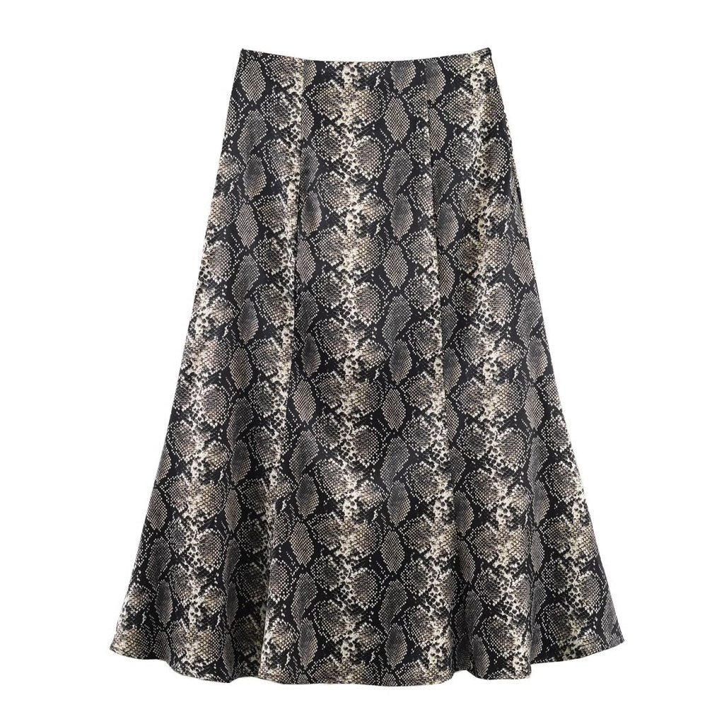 Snakeskin Satin Midi Skirt