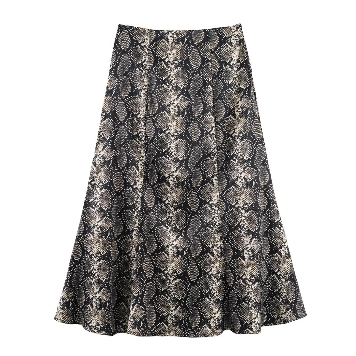 Snakeskin Satin Midi Skirt