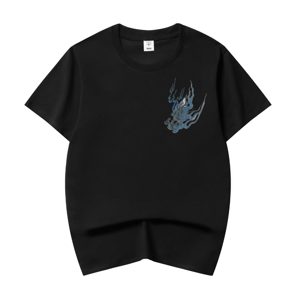 Unisex Flaming White Tiger Embroidered Tee
