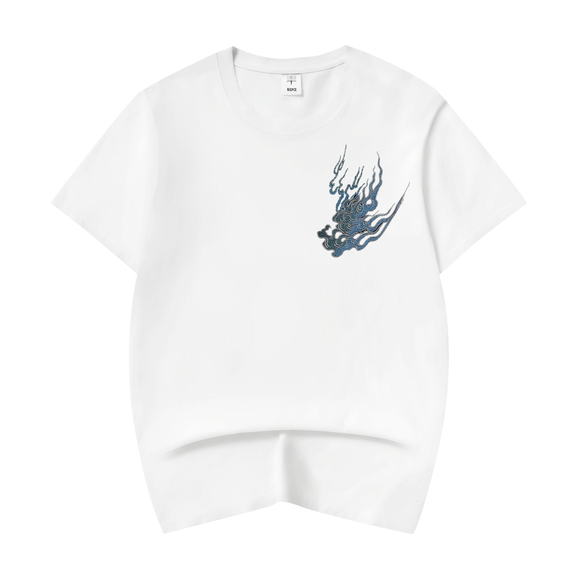 Unisex Flaming White Tiger Embroidered Tee