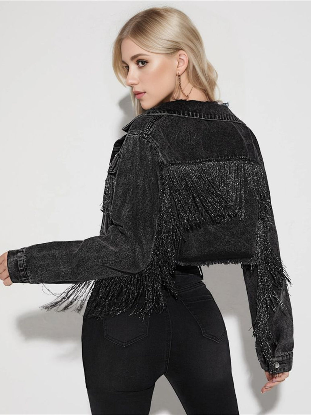 Fringe Rider Short Denim Jacket