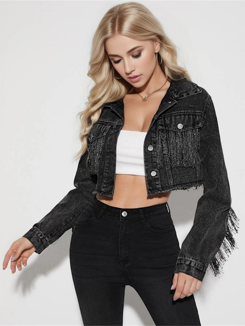 Fringe Rider Short Denim Jacket
