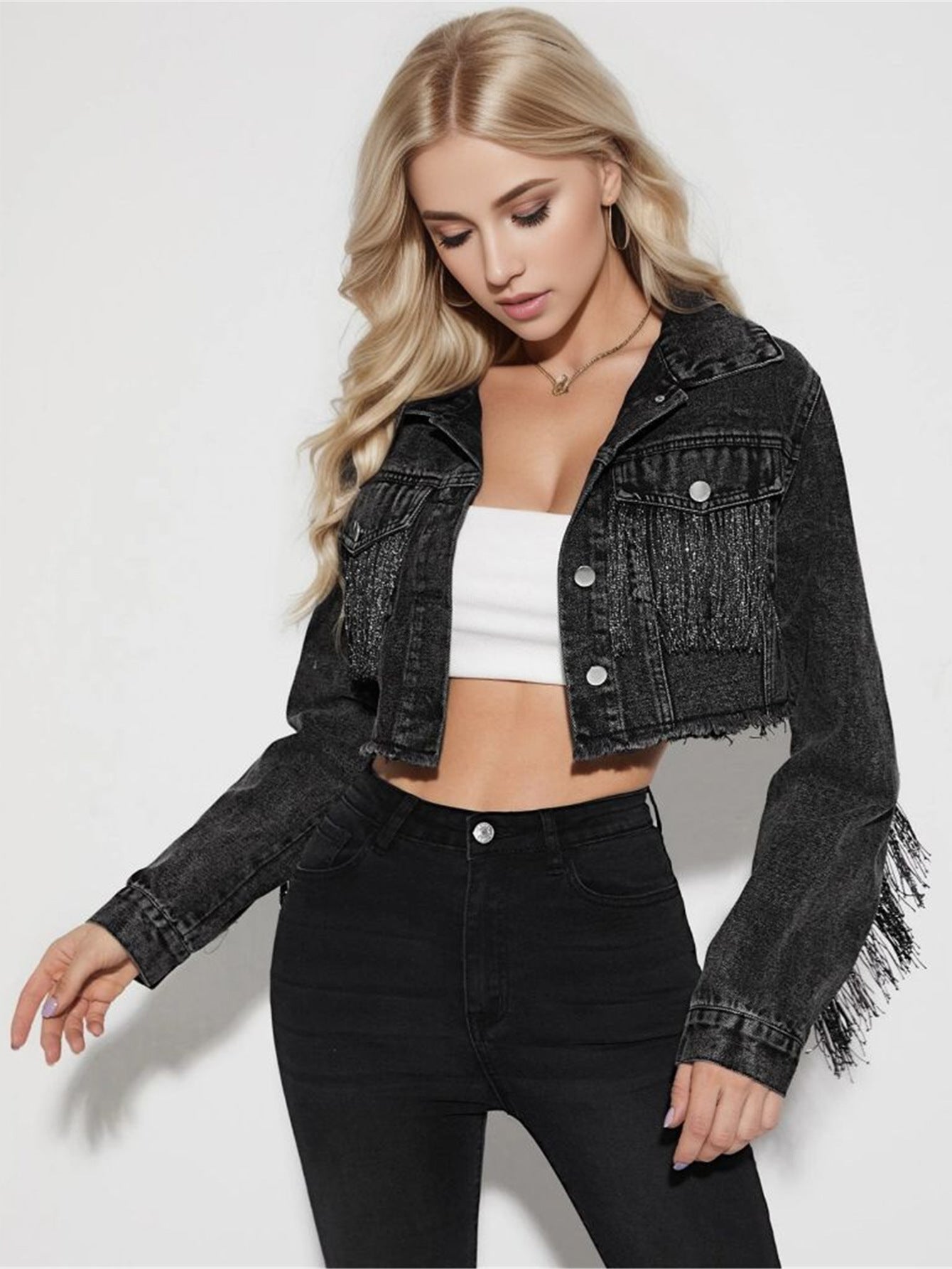 Fringe Rider Short Denim Jacket