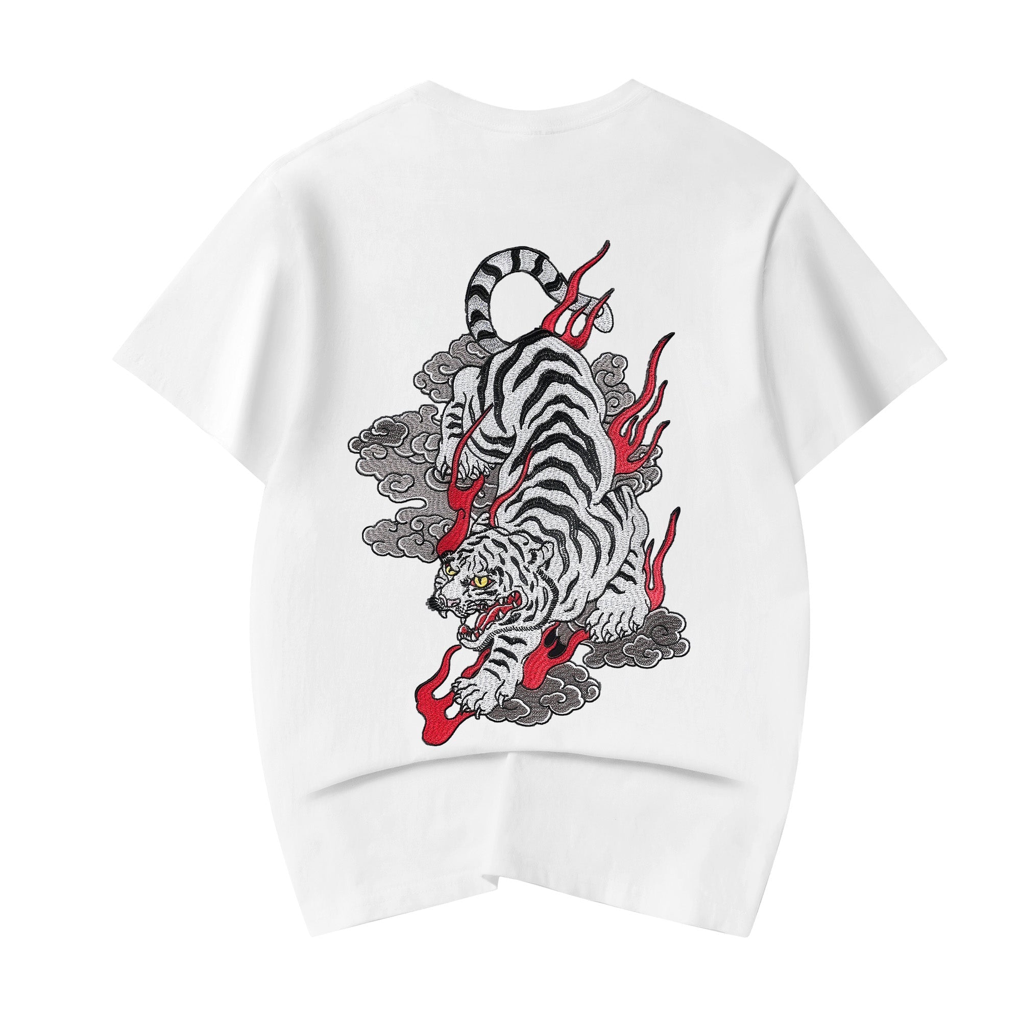 Unisex White Cloud Tiger Embroidered Tee