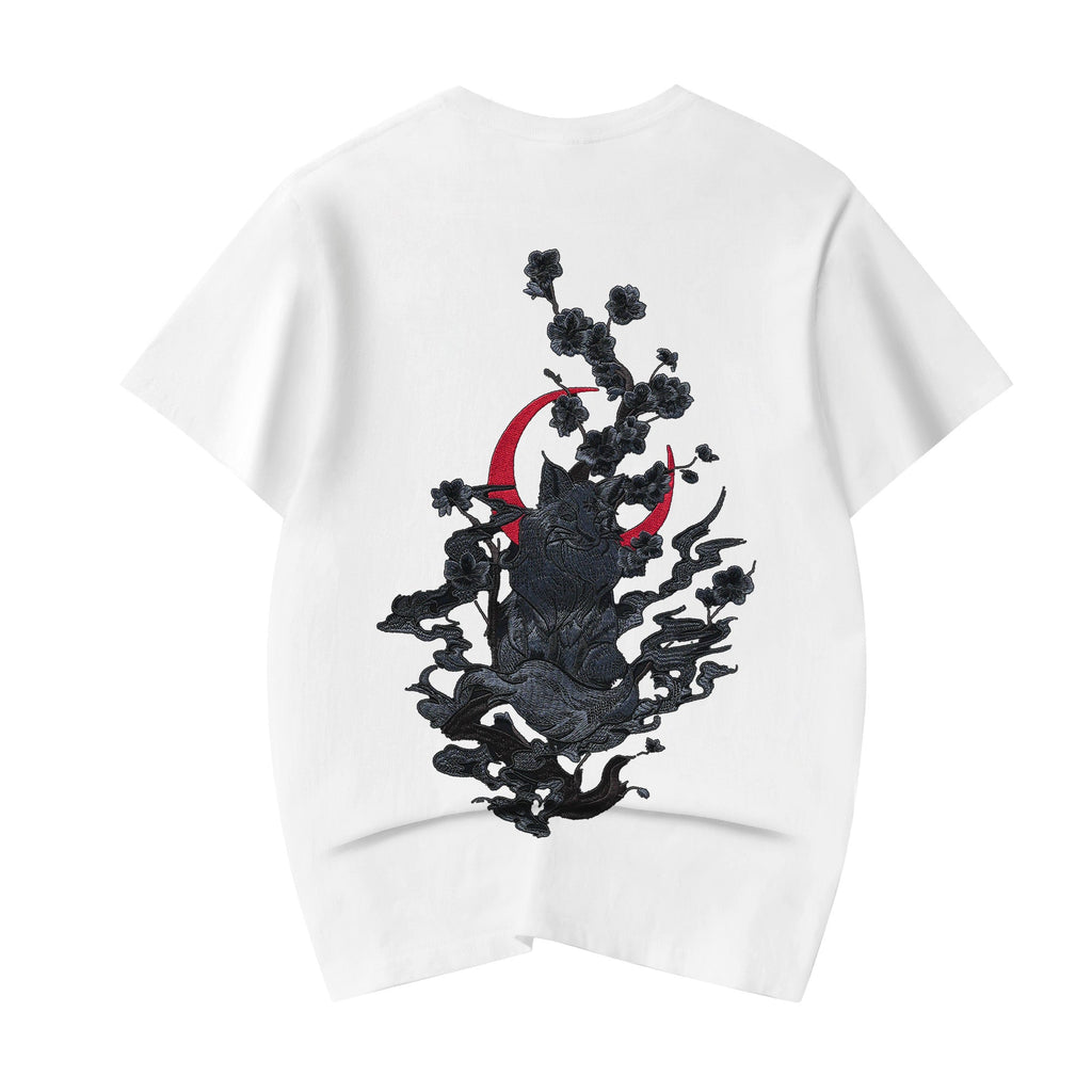 Unisex Moon Fox Embroidered Tee