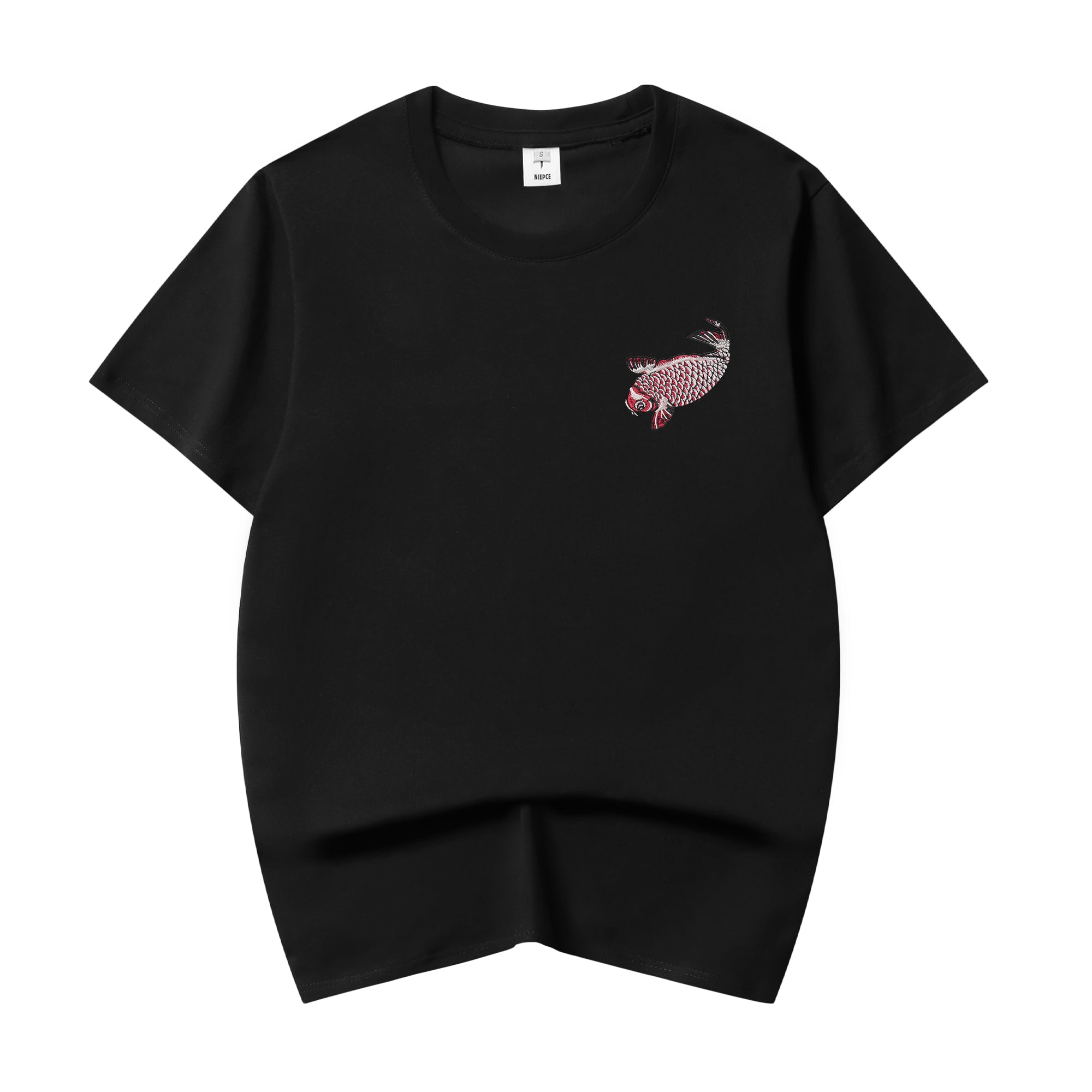 Unisex Red Koi Wave Rider Embroidered Tee