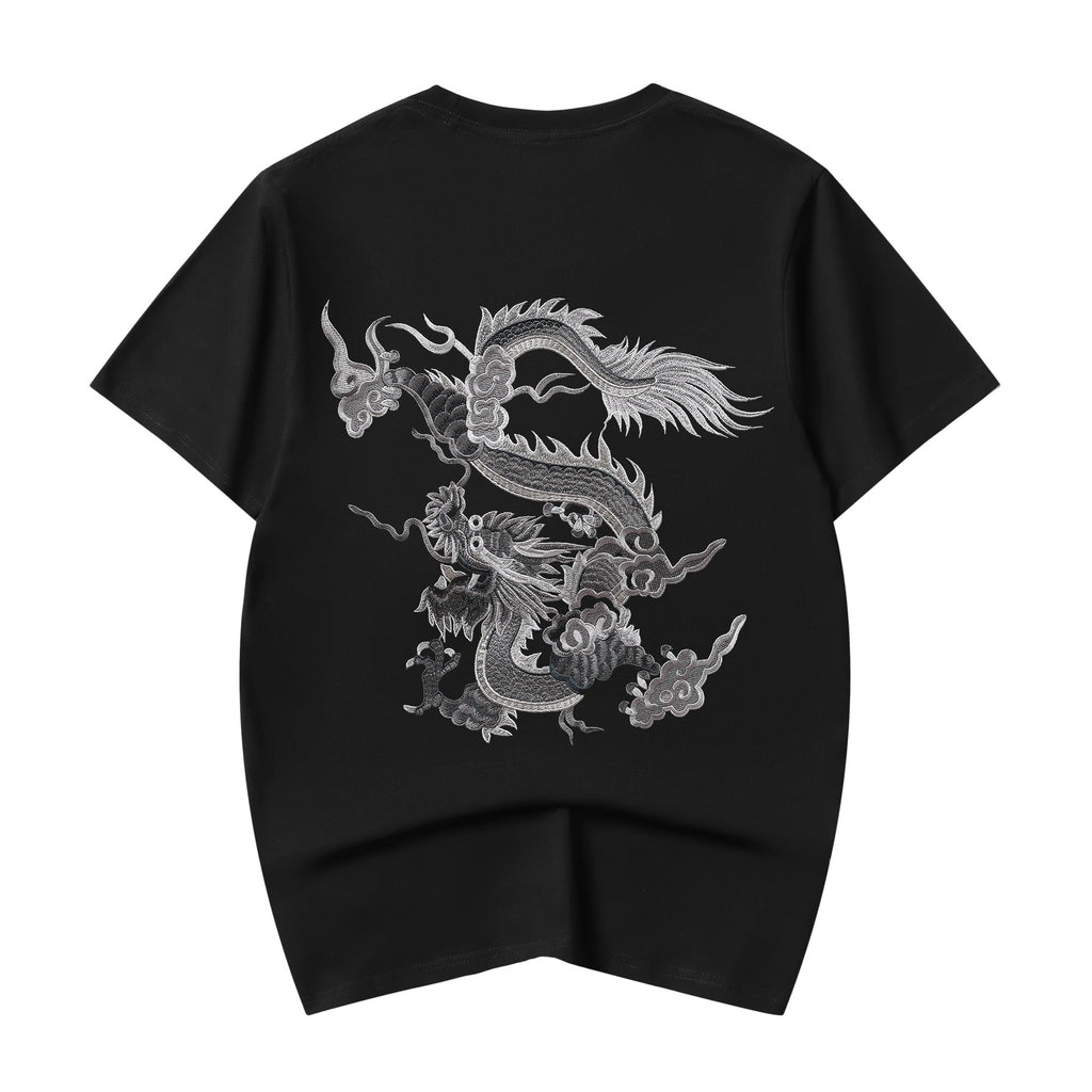 Unisex Grey Dragon Embroidered Tee