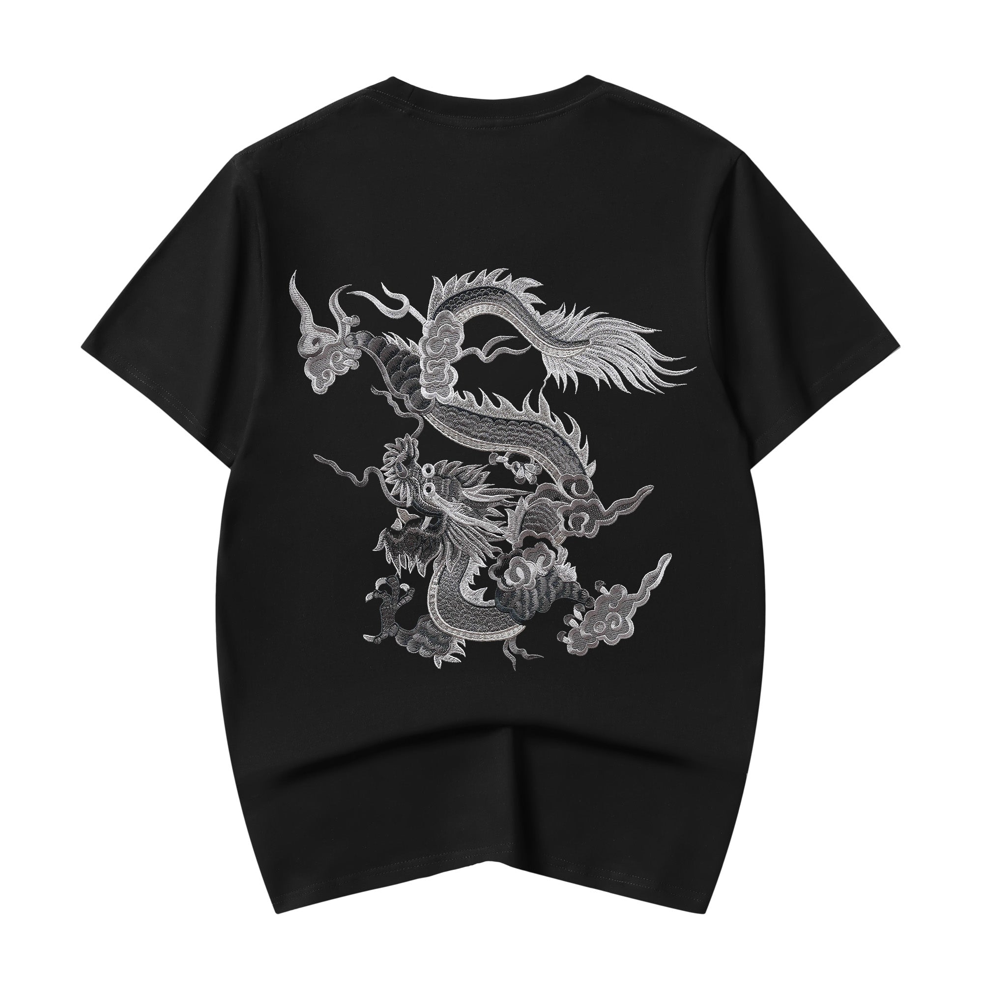 Unisex Grey Dragon Embroidered Tee