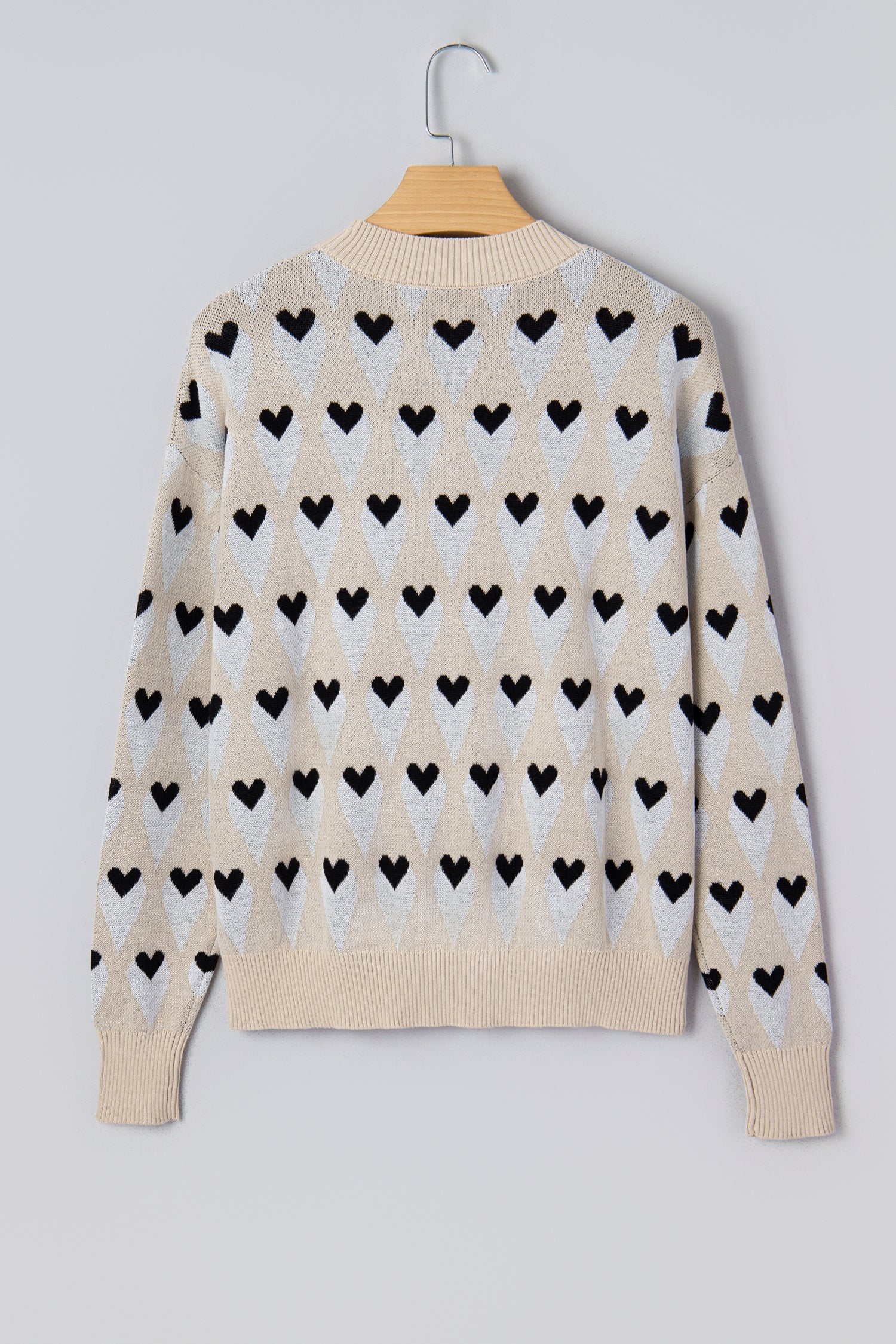 Geometric Heart Print Ribbed Trim Sweater
