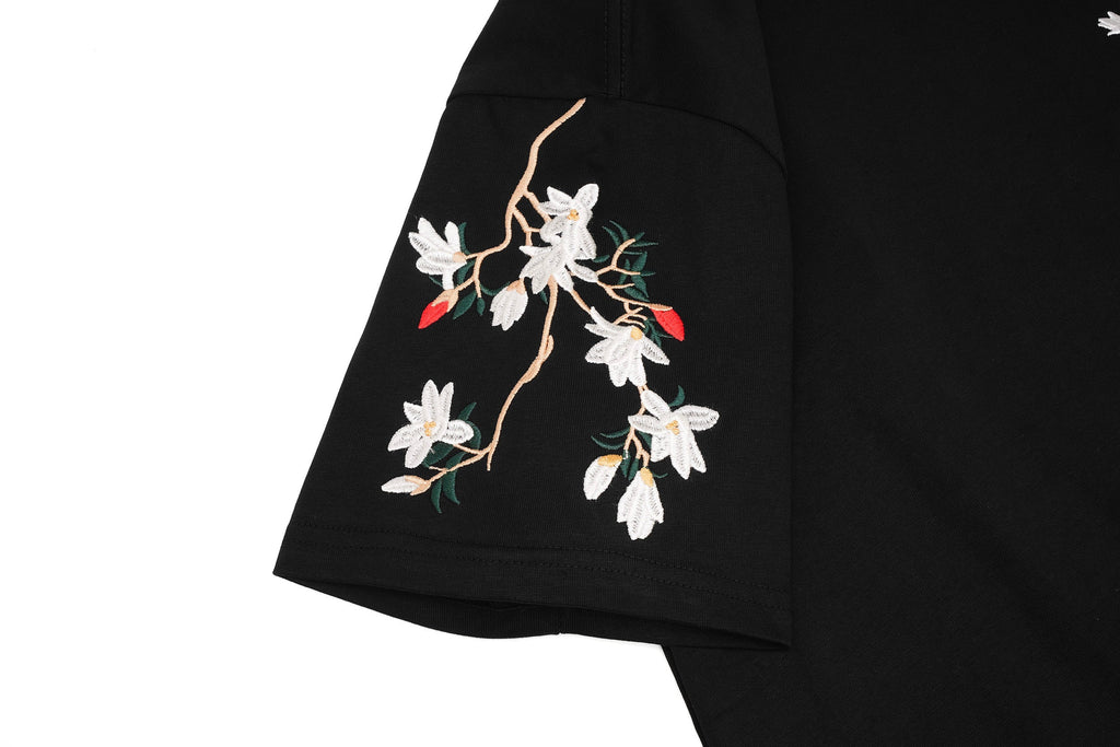 Unisex Flower and Birds Embroidered Tee