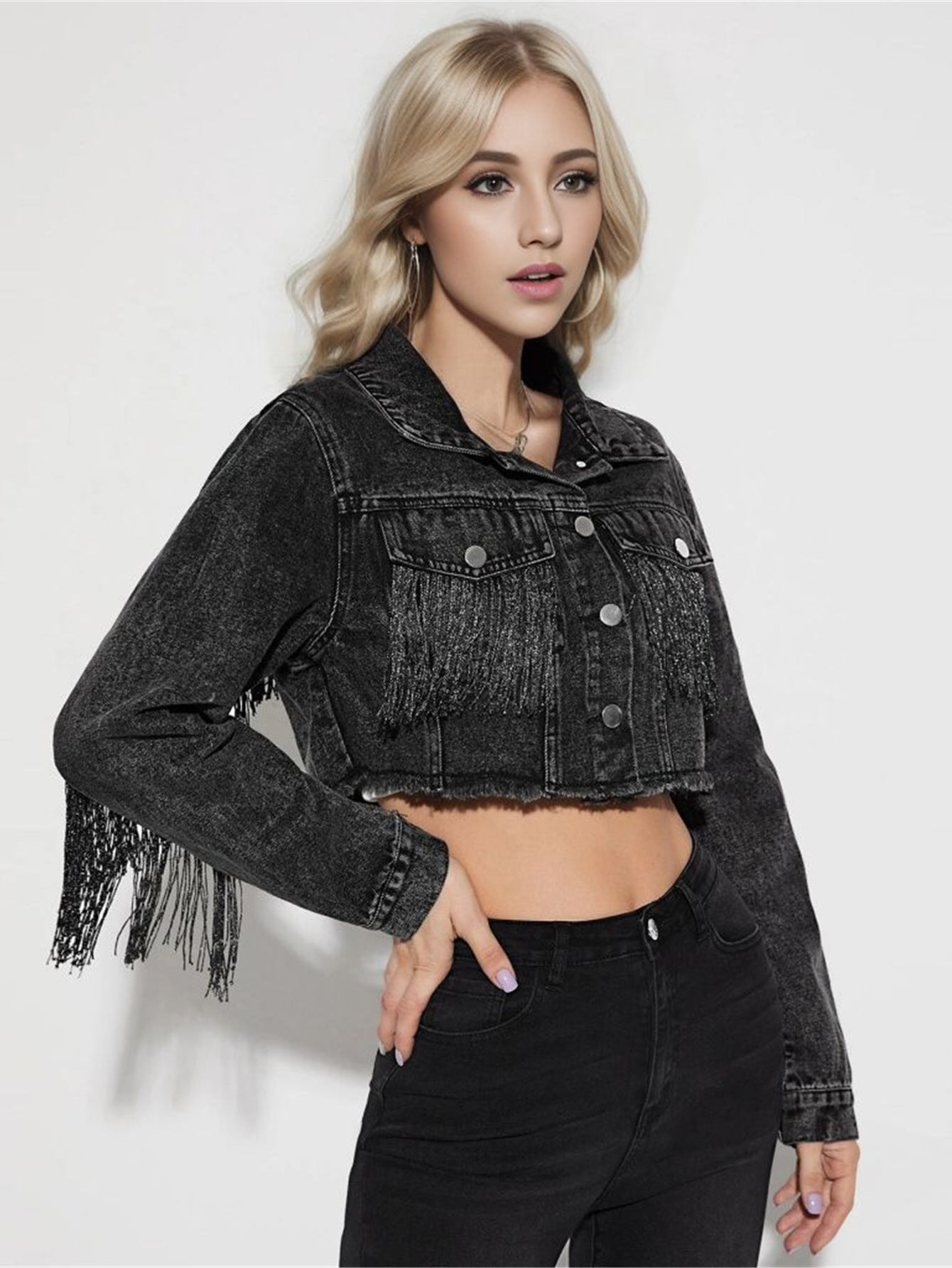 Fringe Rider Short Denim Jacket