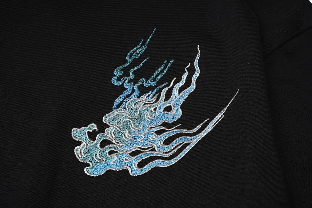Unisex Flaming White Tiger Embroidered Tee
