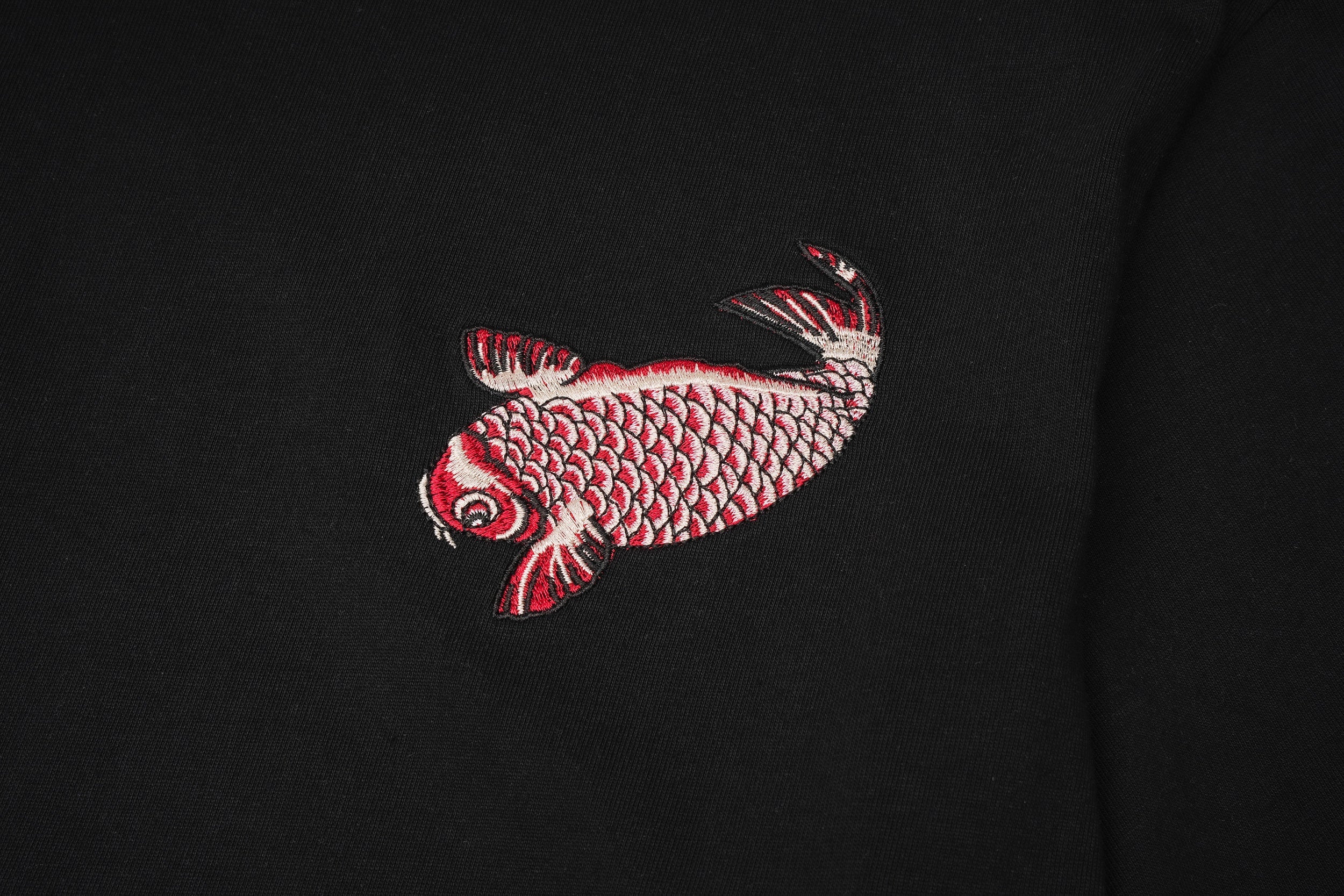 Unisex Red Koi Wave Rider Embroidered Tee