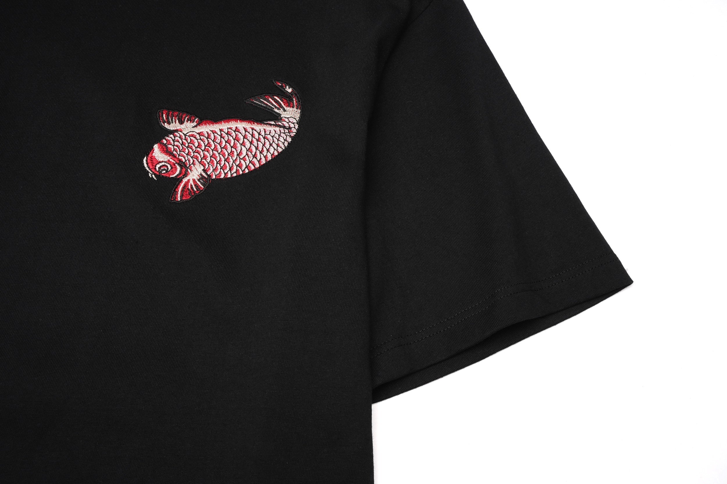 Unisex Red Koi Wave Rider Embroidered Tee