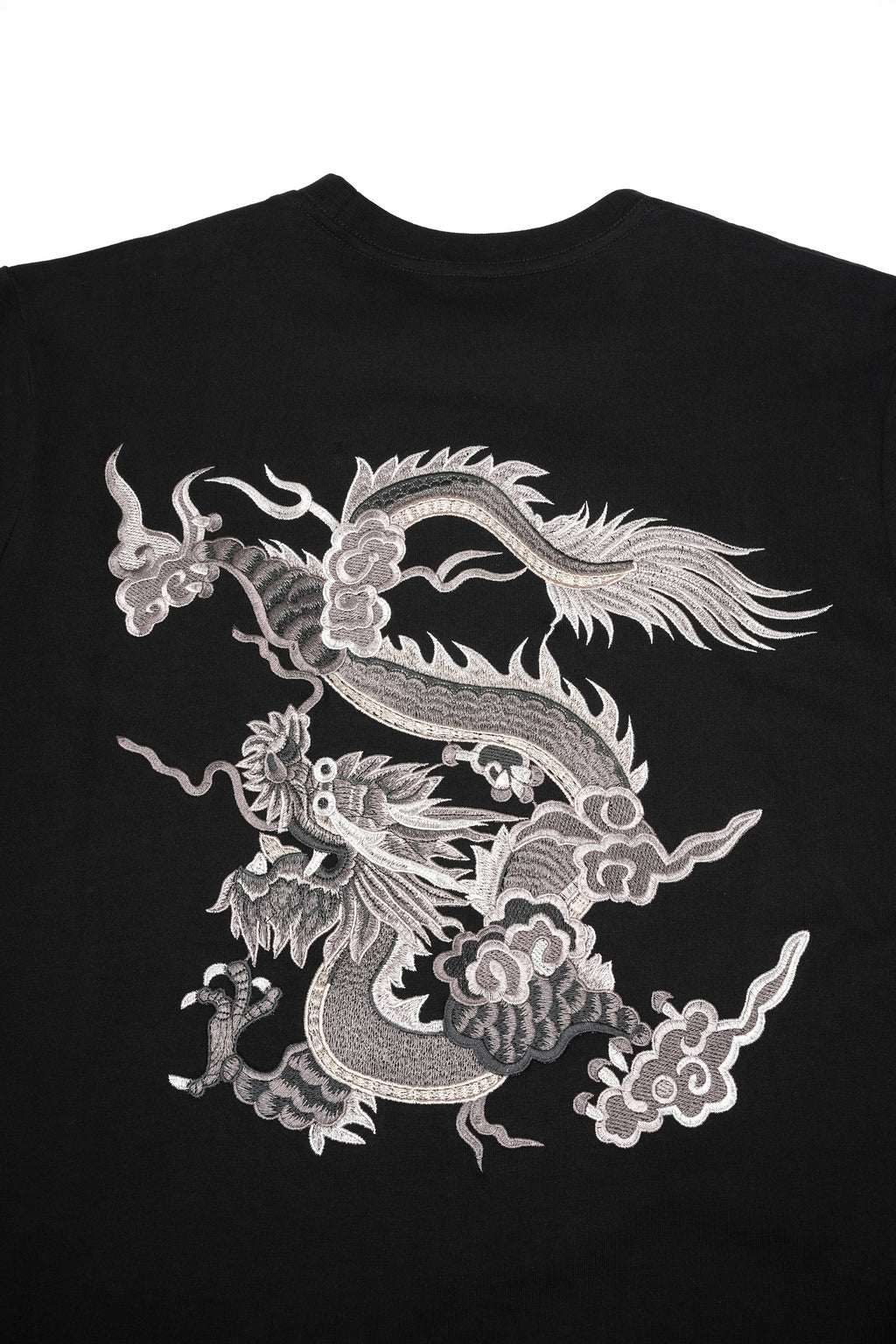 Unisex Grey Dragon Embroidered Tee