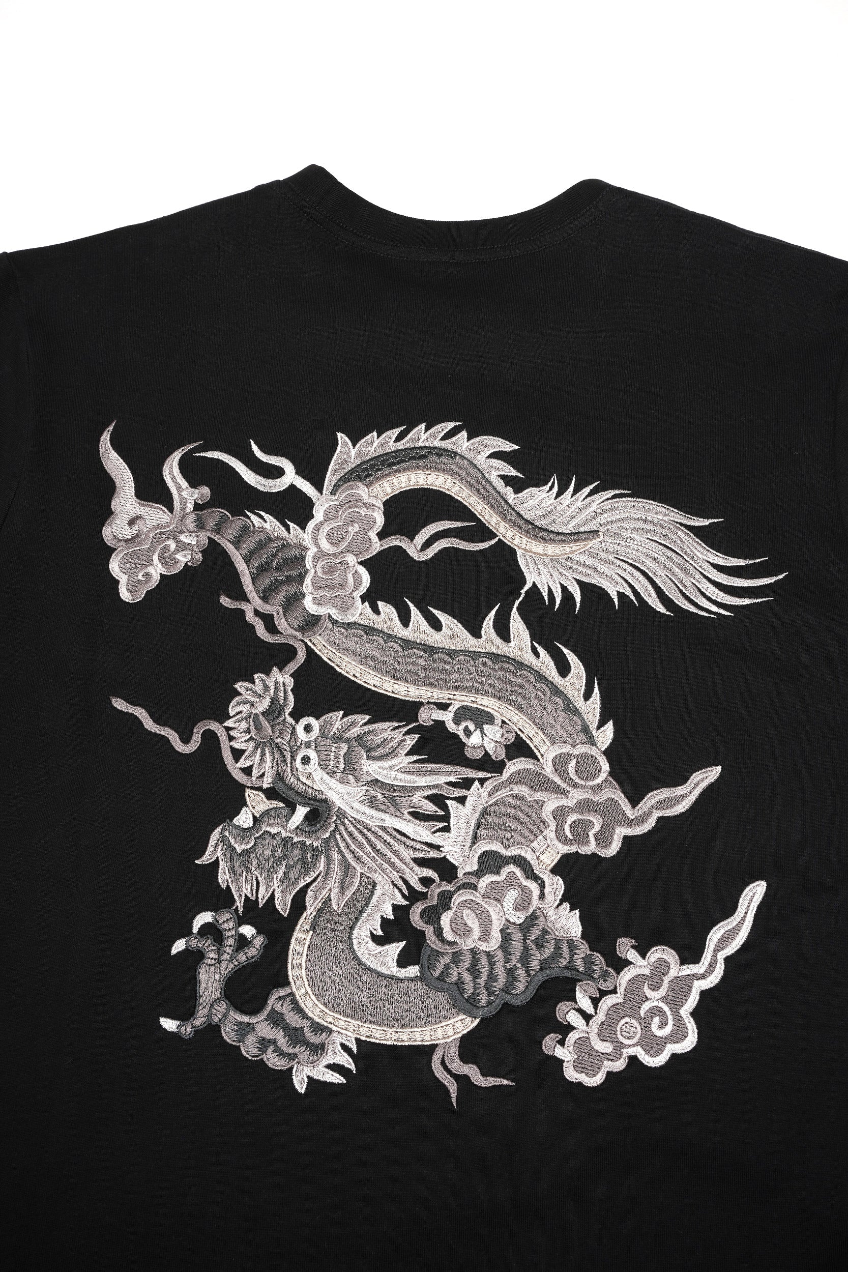 Unisex Grey Dragon Embroidered Tee