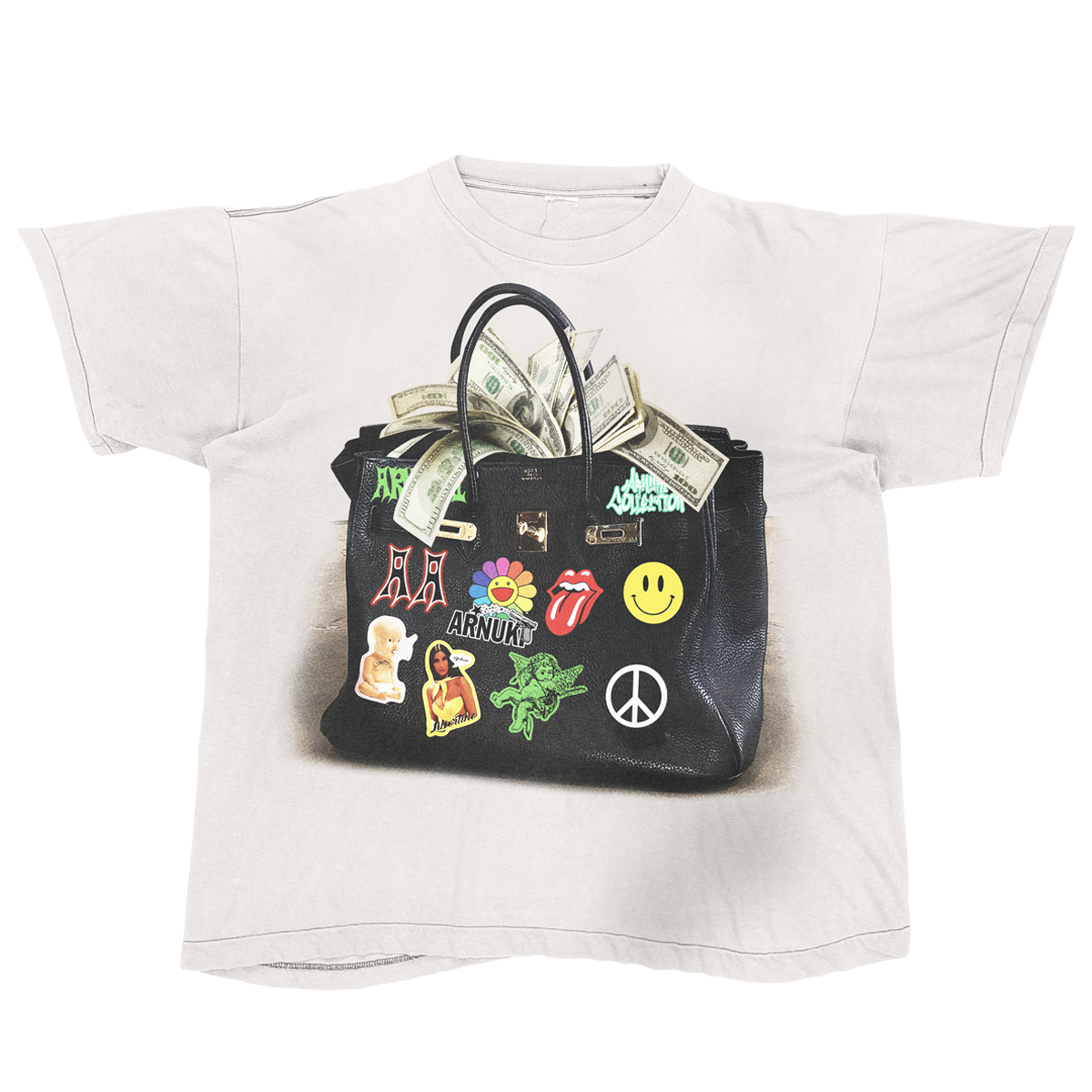 White Designer Bag Streetwear Loose Fit Tee