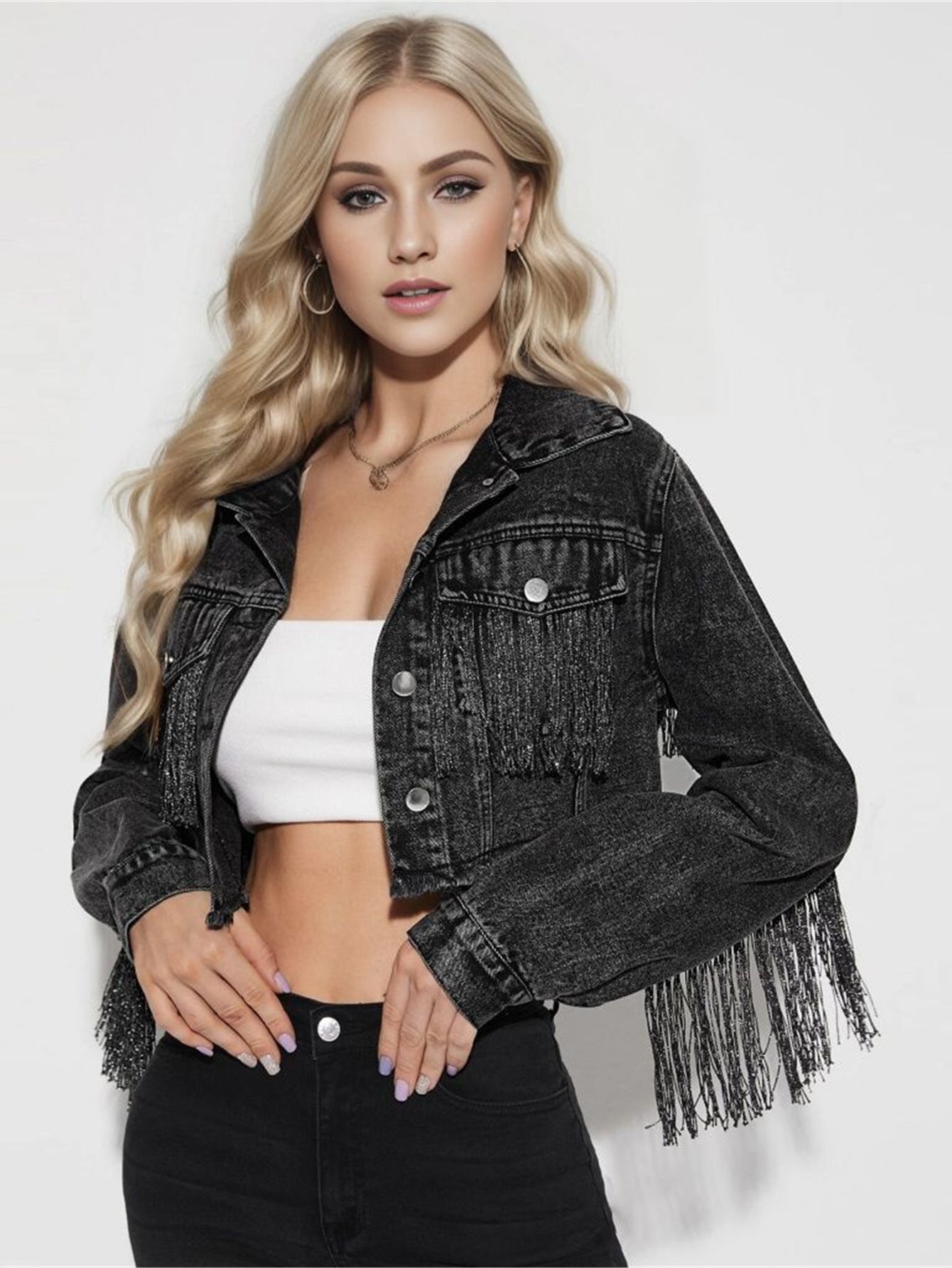 Fringe Rider Short Denim Jacket