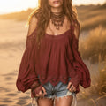 Shoulder Cutout Ruffle Sleeve Blouse