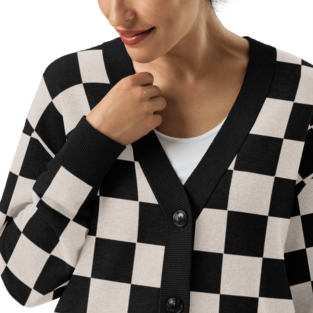Checkers and Cream Knit Cardigan