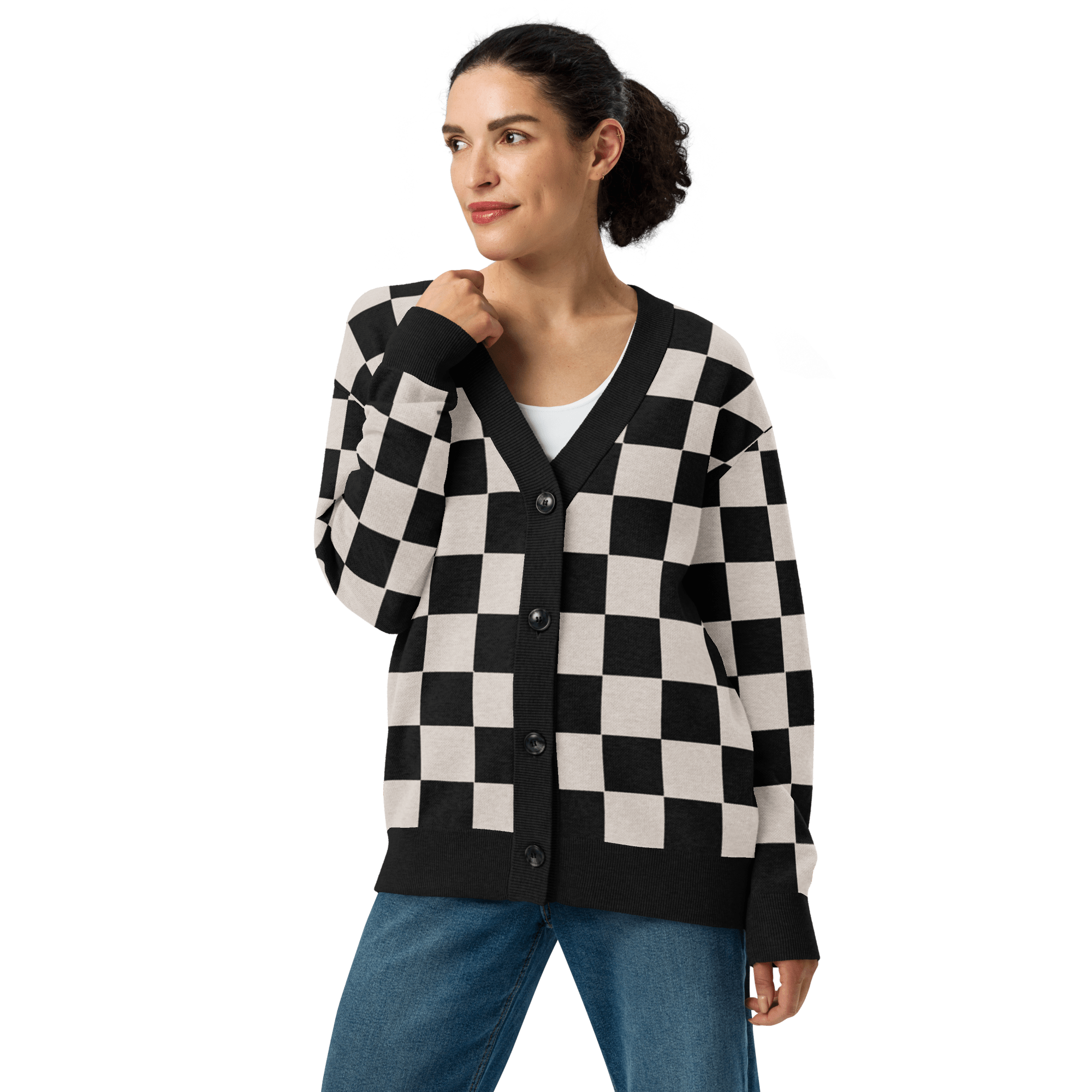 Checkers and Cream Knit Cardigan