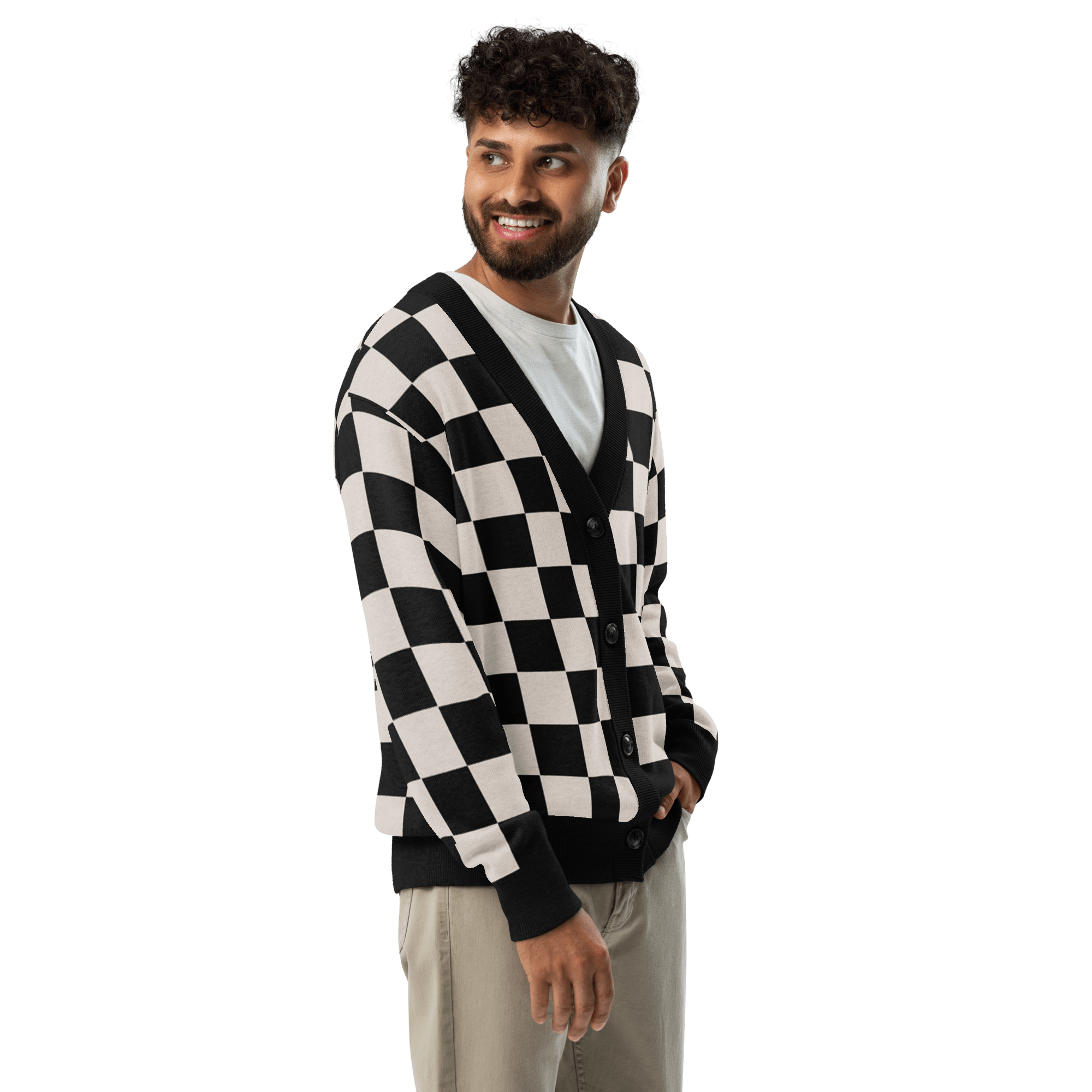 Checkers and Cream Knit Cardigan