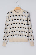 Geometric Heart Print Ribbed Trim Sweater