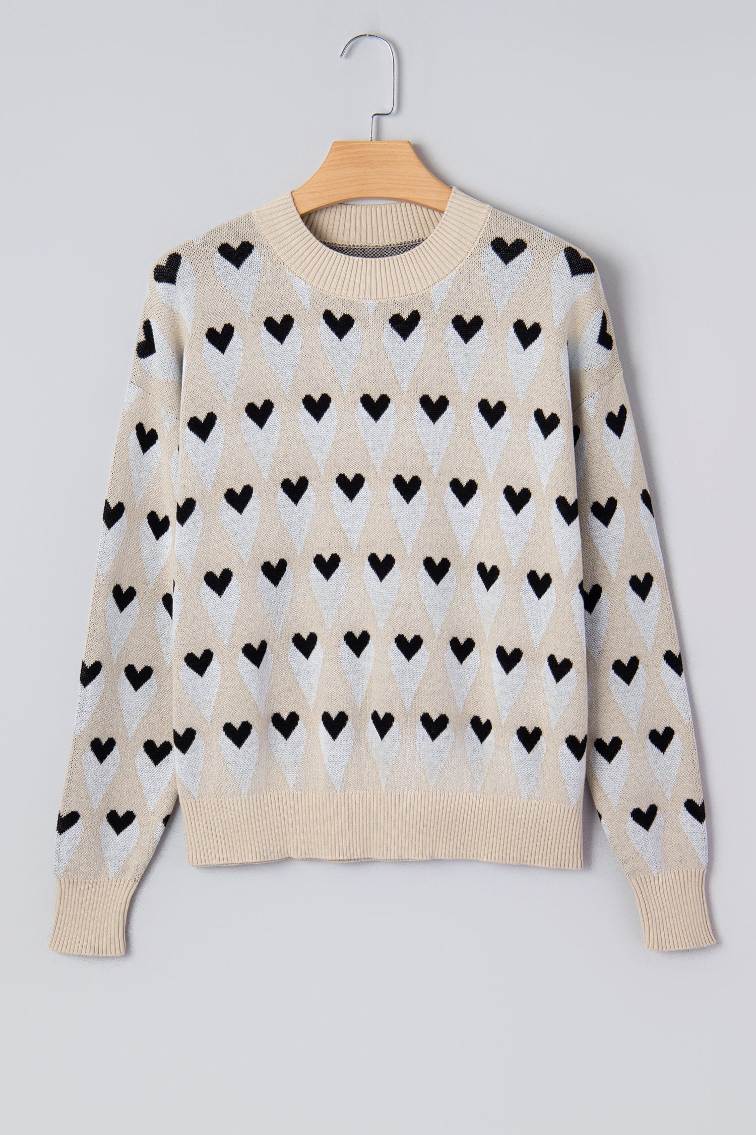 Geometric Heart Print Ribbed Trim Sweater