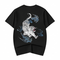 Unisex Flaming White Tiger Embroidered Tee