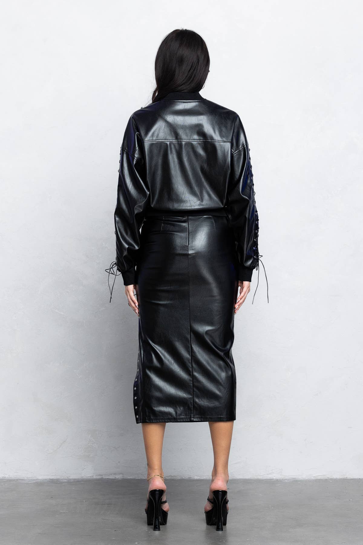 Lace Up Leather Midi Skirt
