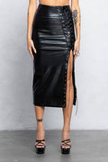 Lace Up Leather Midi Skirt