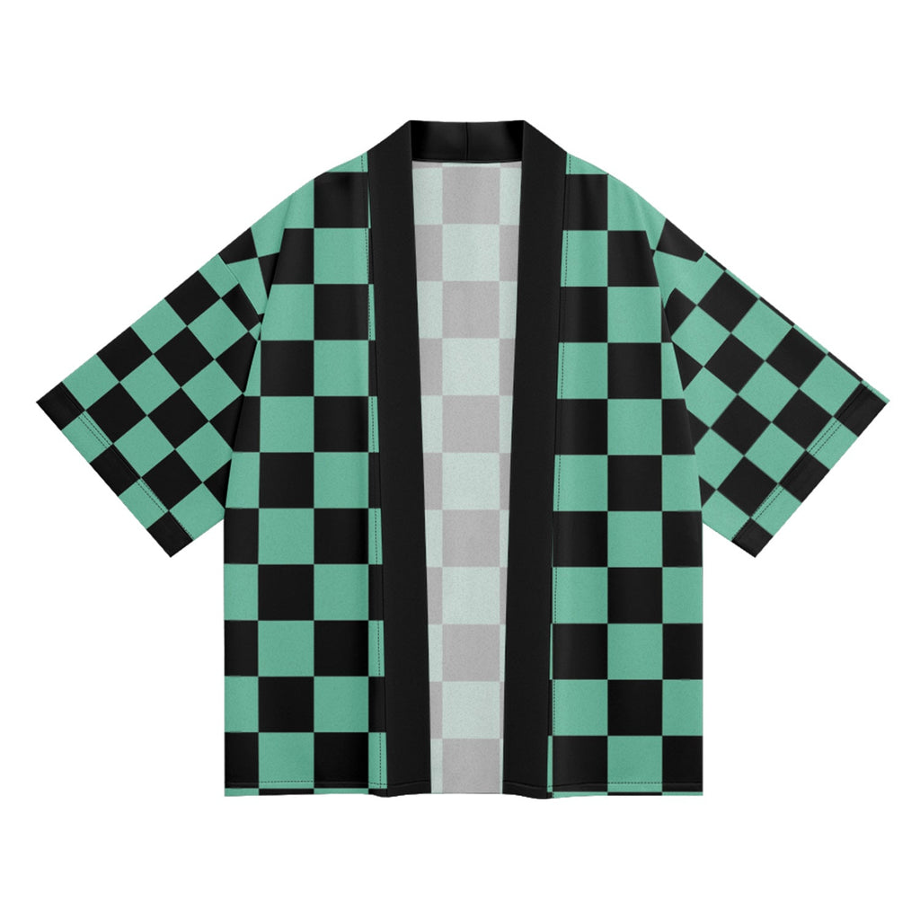 Unisex Green Checkered Kimono