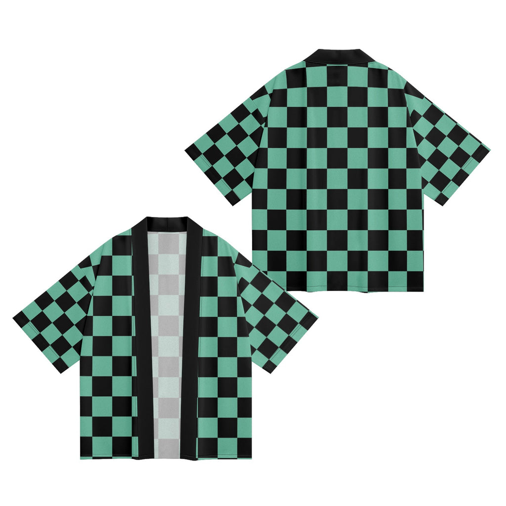 Unisex Green Checkered Kimono